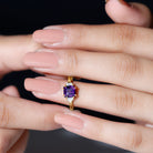 Claw Set Asscher Cut Amethyst Solitaire Ring with Diamond Amethyst - ( AAA ) - Quality - Rosec Jewels