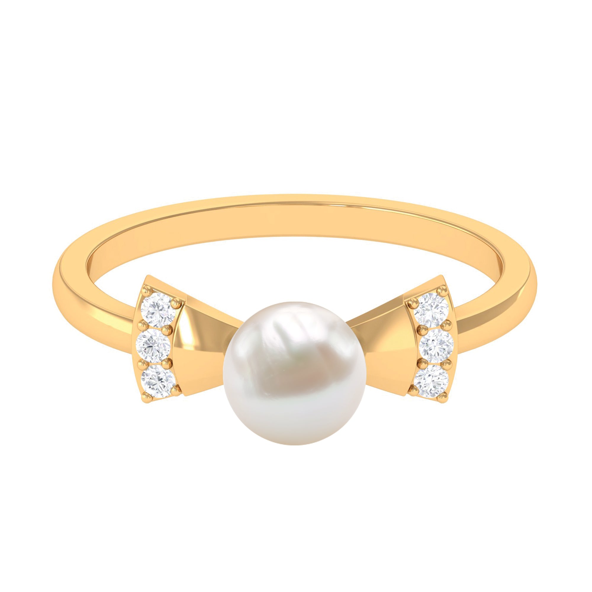 2.50 CT Freshwater Pearl Solitaire Bow Ring with Diamond Freshwater Pearl - ( AAA ) - Quality - Rosec Jewels