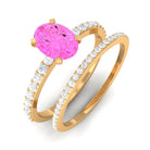 Pink Sapphire Oval Engagement Ring Set with Moissanite Pink Sapphire - ( AAA ) - Quality - Rosec Jewels