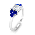 Rosec Jewels-Moissanite Princess Cut Engagement Ring With Lab Grown Blue Sapphire Side Stone