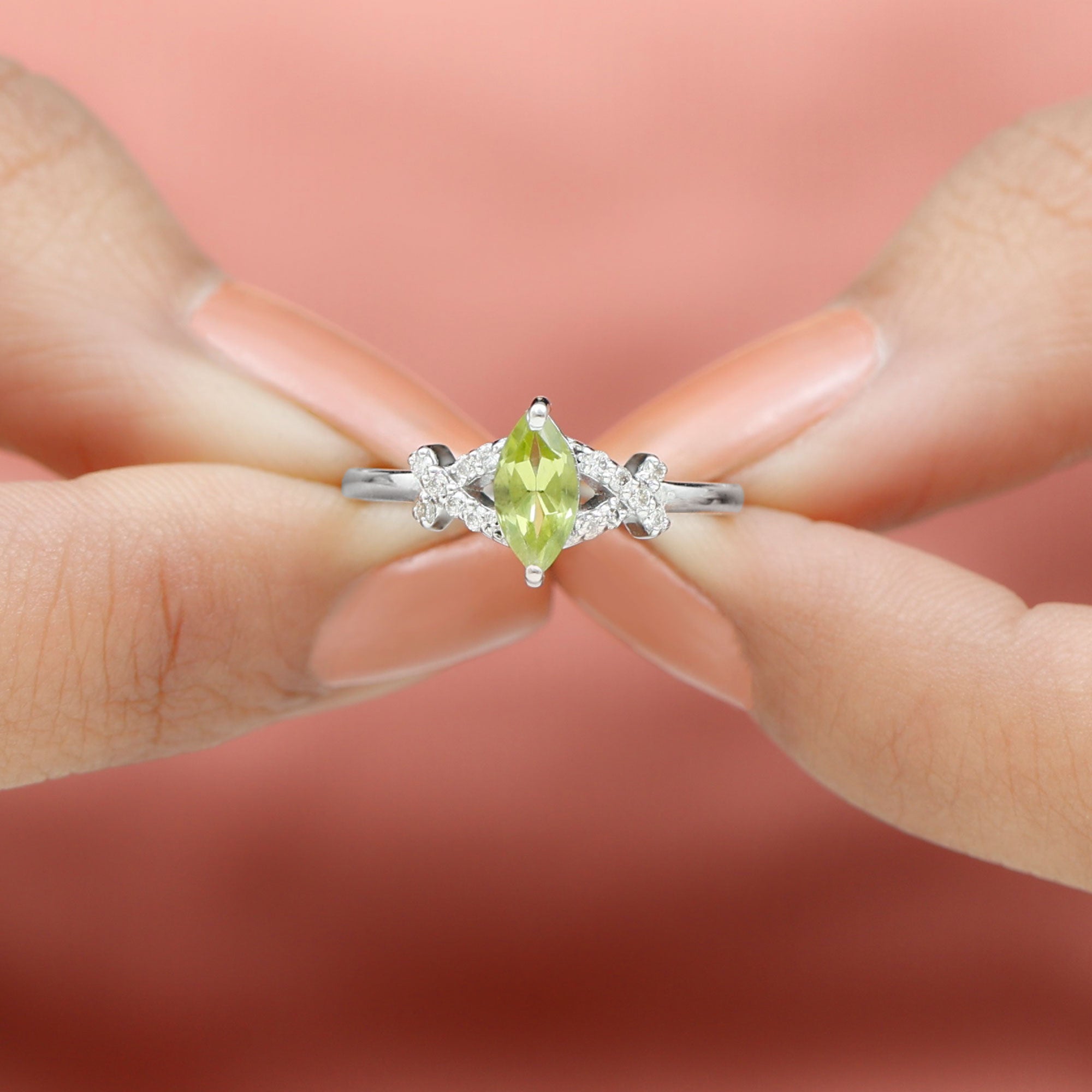 1 CT Peridot Engagement Ring with Diamond Stones Peridot - ( AAA ) - Quality - Rosec Jewels