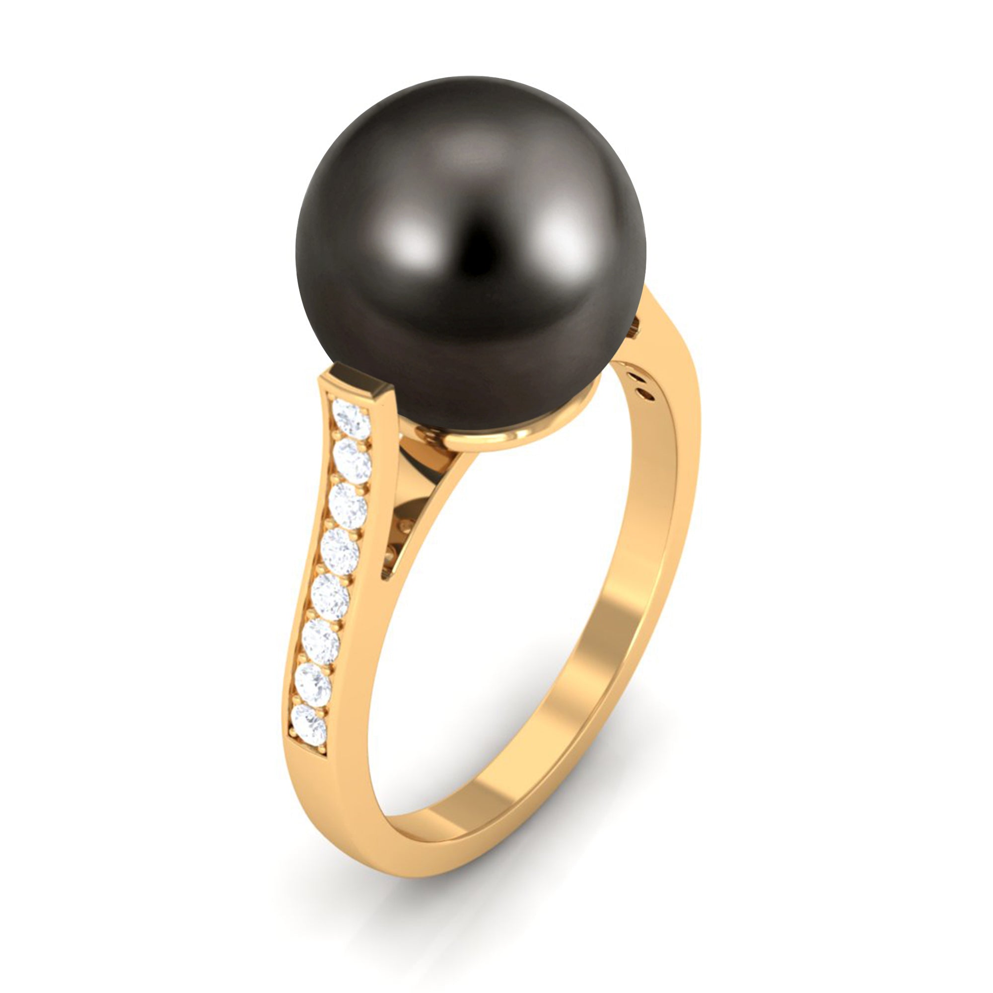 Real Tahitian Pearl Solitaire Engagement Ring with Diamond Tahitian pearl - ( AAA ) - Quality - Rosec Jewels