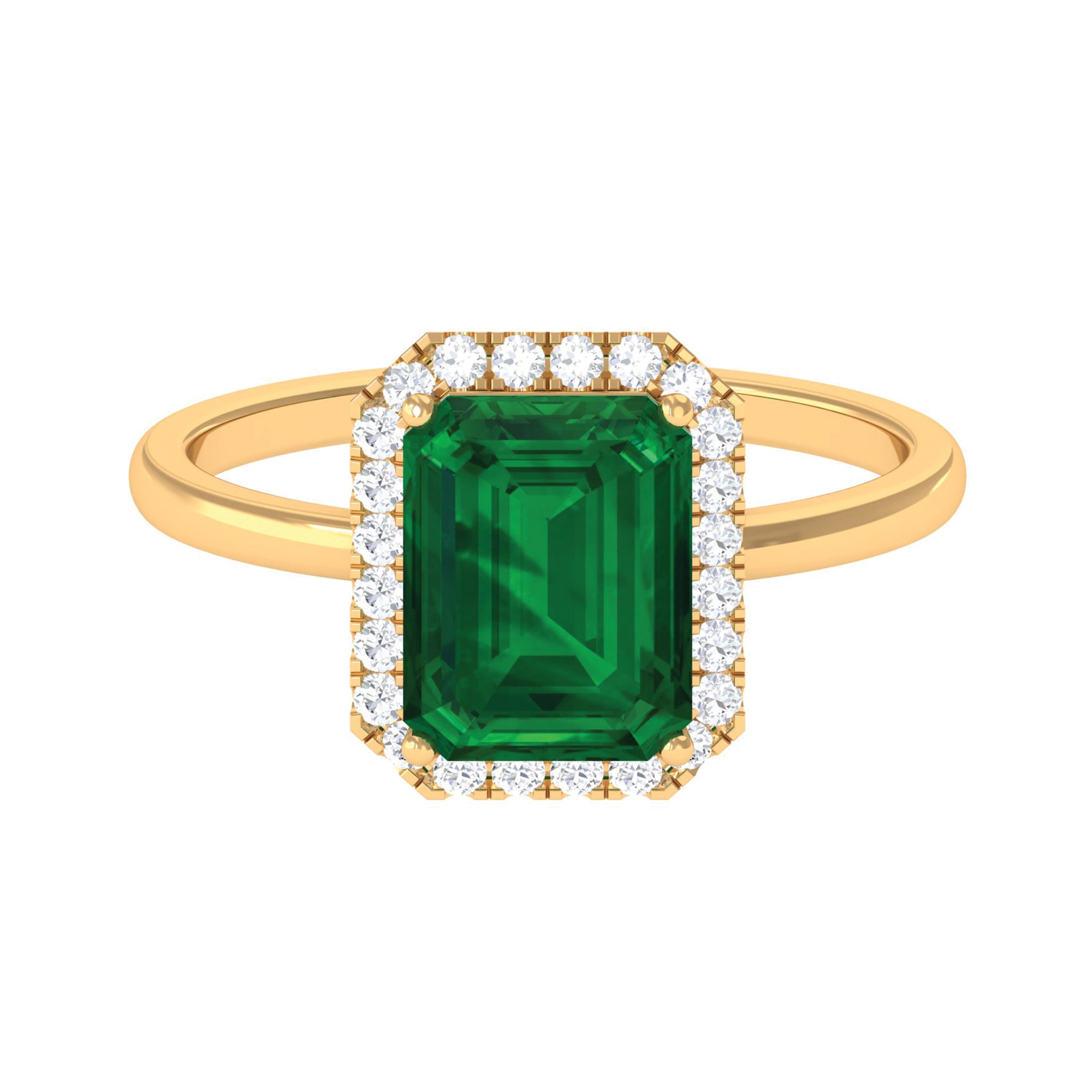 Lab Grown Emerald Octagon Statement Engagement Ring with Diamond Halo Lab Created Emerald - ( AAAA ) - Quality - Rosec Jewels