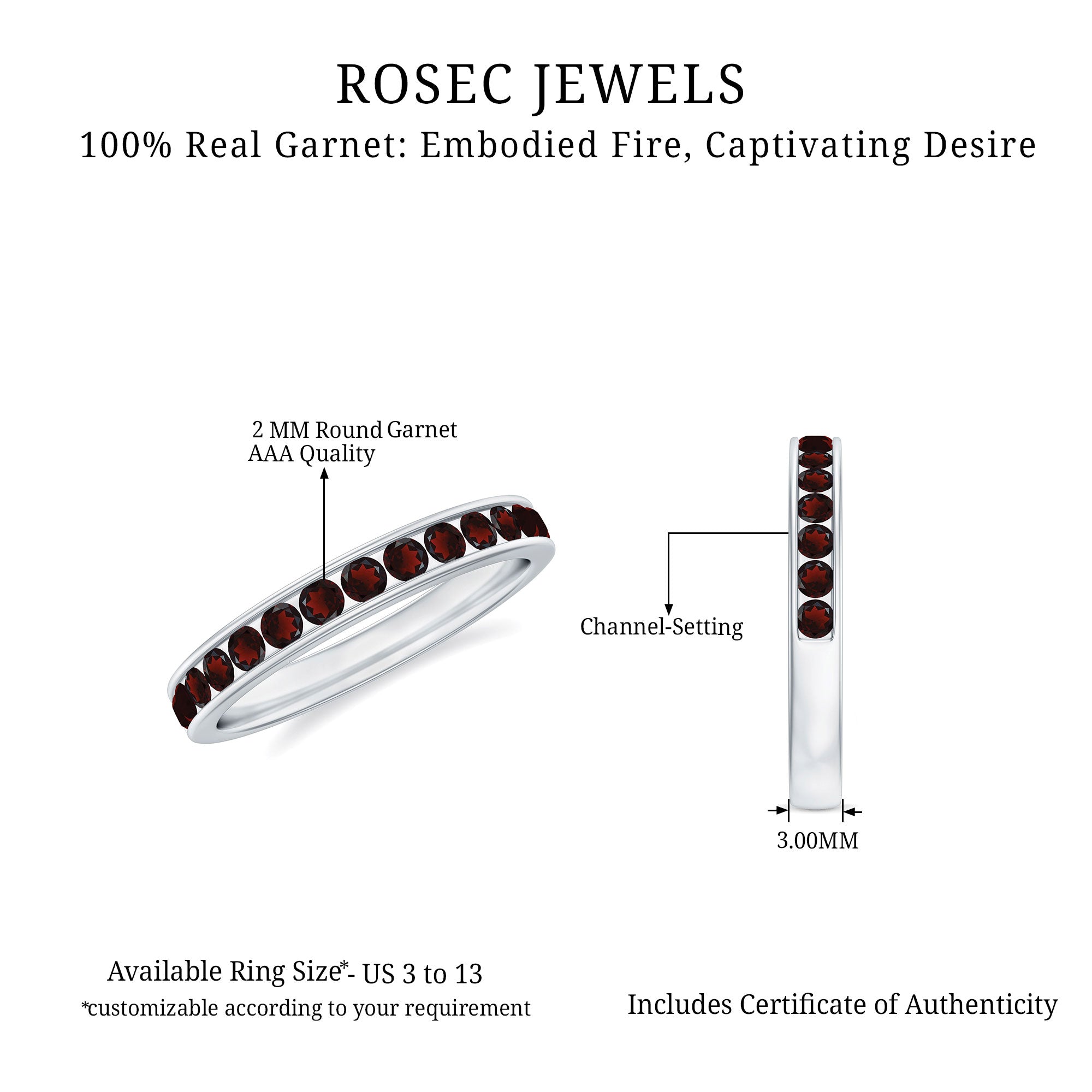 3/4 CT Mesmerizing Garnet Half Eternity Ring for Women Garnet - ( AAA ) - Quality - Rosec Jewels