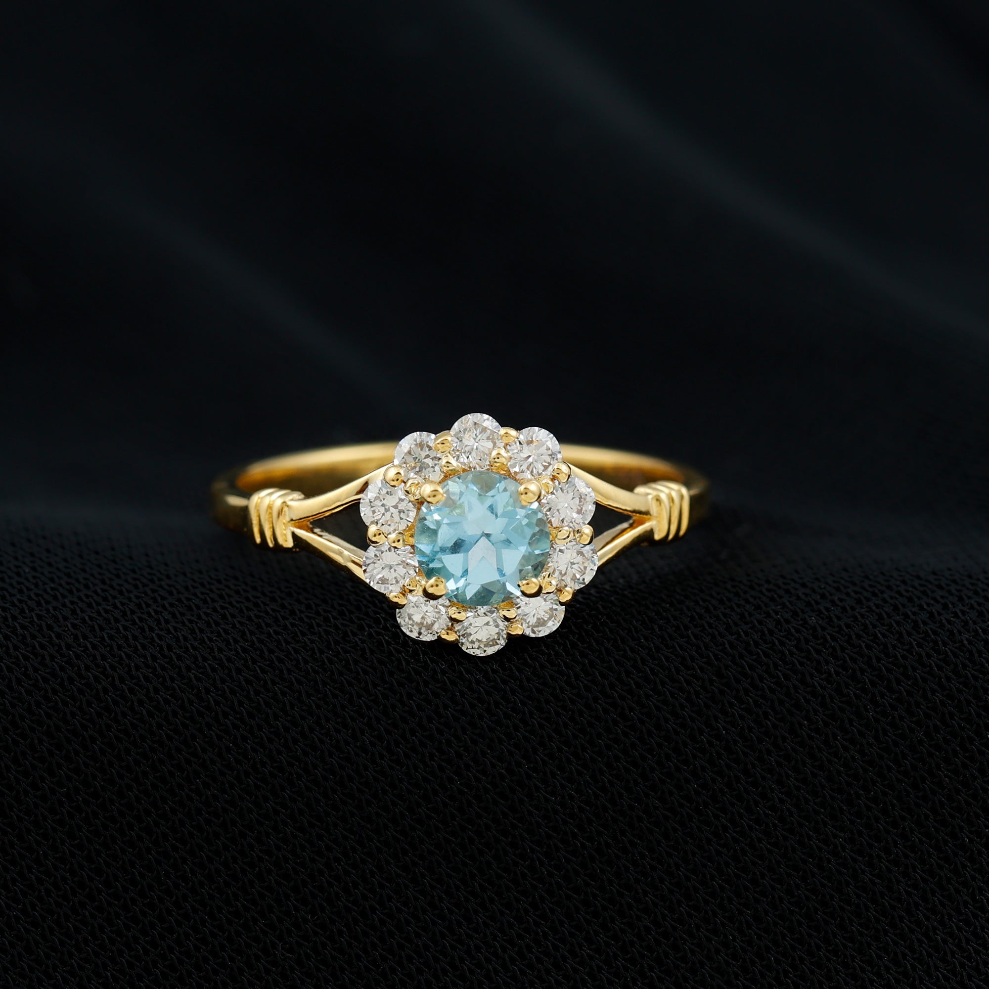 1 CT Swiss Blue Topaz and Diamond Halo Split Shank Ring Swiss Blue Topaz - ( AAA ) - Quality - Rosec Jewels