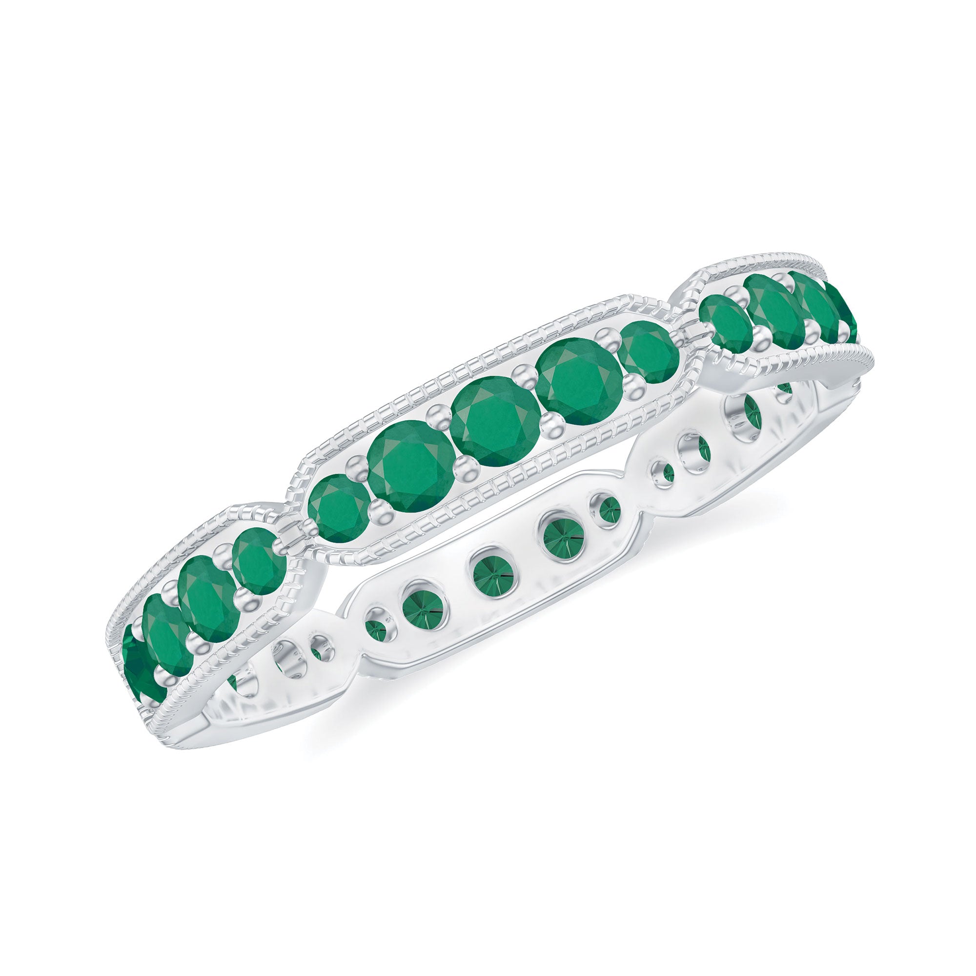 1 CT Emerald Eternity Ring in Pin Point Setting for Women Emerald - ( AAA ) - Quality - Rosec Jewels