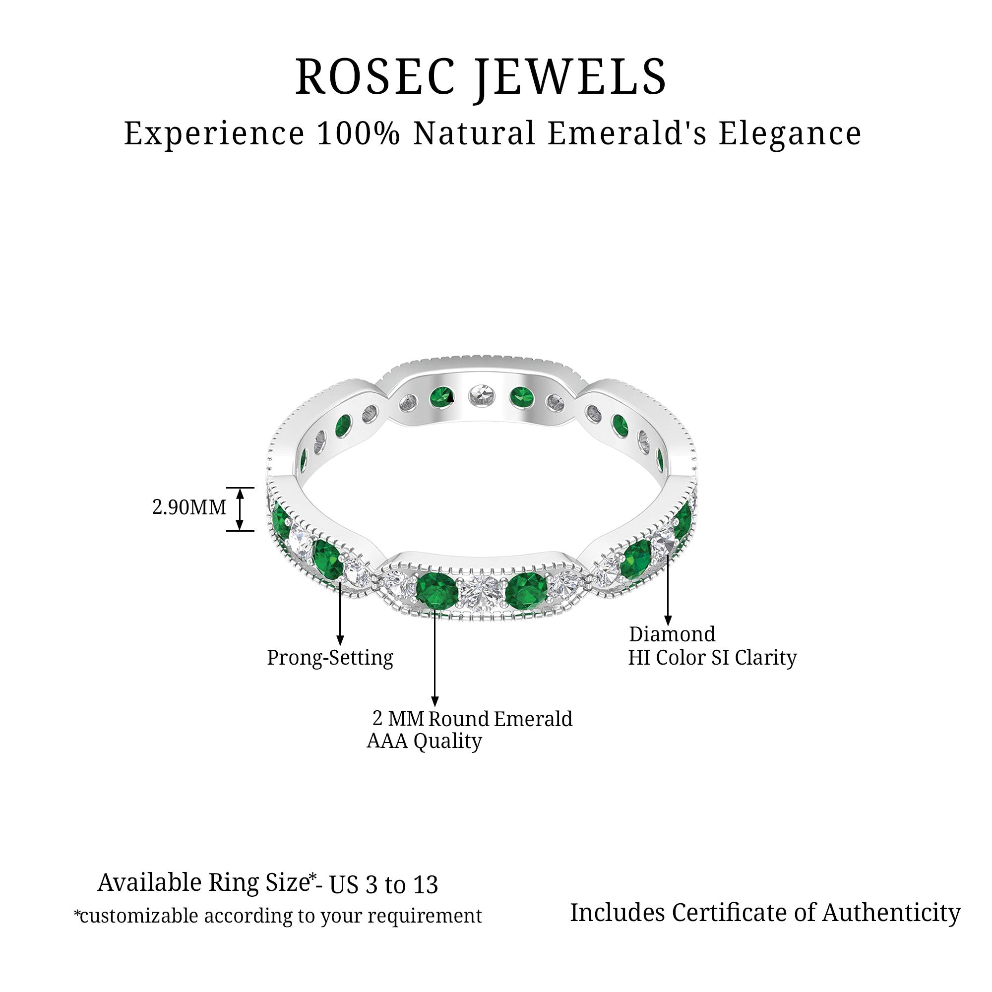 Emerald and Diamond Alternating Eternity Ring Emerald - ( AAA ) - Quality - Rosec Jewels