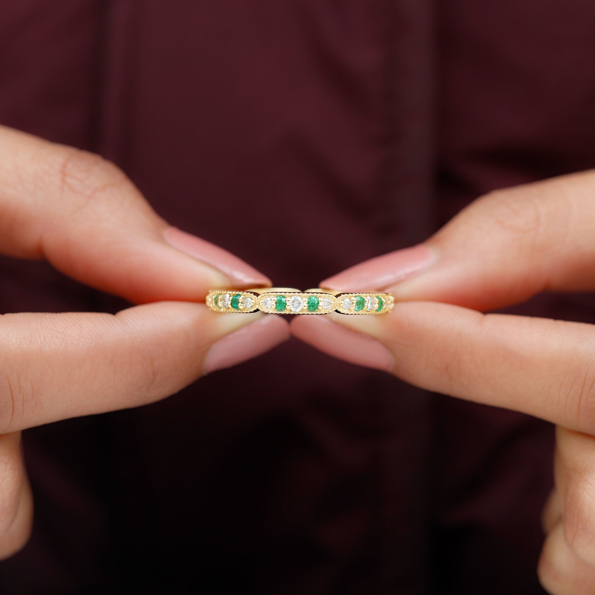 Emerald and Diamond Alternating Eternity Ring Emerald - ( AAA ) - Quality - Rosec Jewels