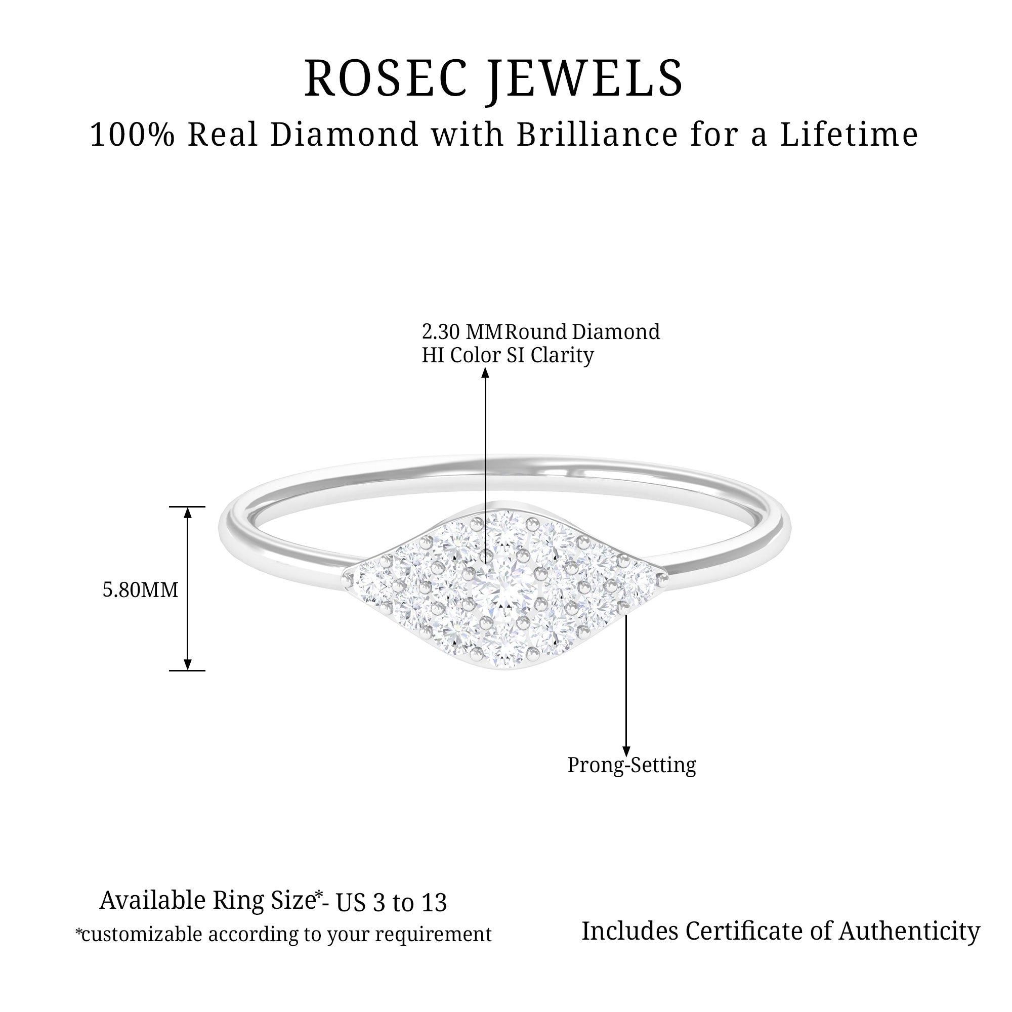 Certified Diamond Minimal Cluster Ring in Illusion Setting Diamond - ( HI-SI ) - Color and Clarity - Rosec Jewels