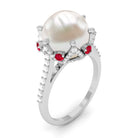 Freshwater Pearl and Created Ruby Cocktail Ring with Moissanite Accent Freshwater Pearl - ( AAA ) - Quality - Rosec Jewels