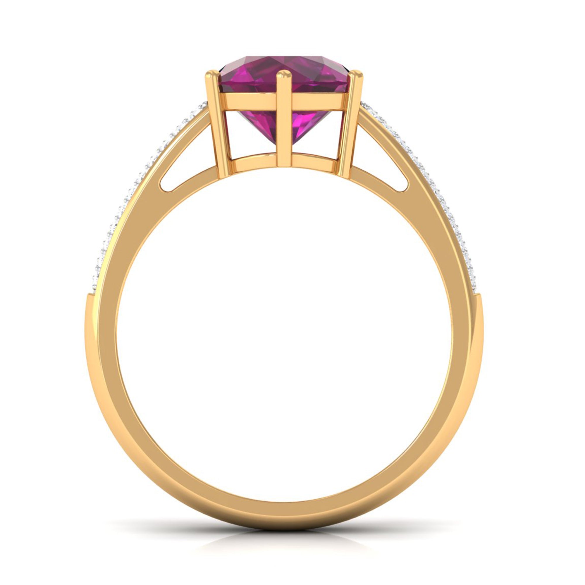 Round Rhodolite Solitaire Ring with Diamond Side Stones Rhodolite - ( AAA ) - Quality - Rosec Jewels