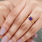 Asscher Cut Amethyst Solitaire Ring with Twisted Rope Details Amethyst - ( AAA ) - Quality - Rosec Jewels