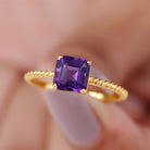 Asscher Cut Amethyst Solitaire Ring with Twisted Rope Details Amethyst - ( AAA ) - Quality - Rosec Jewels