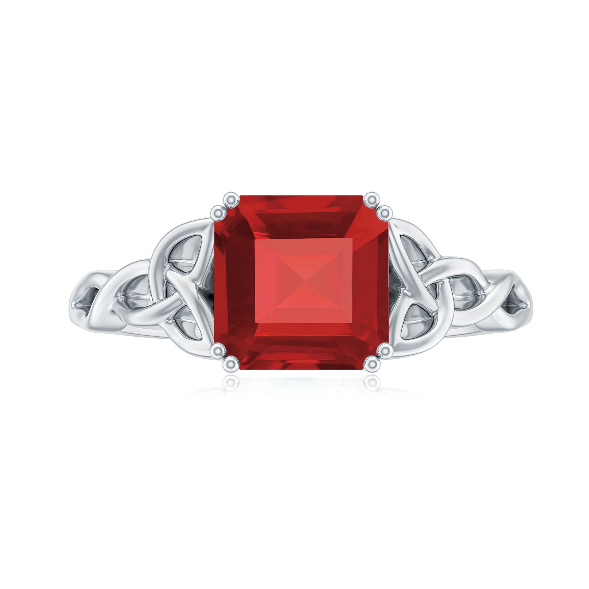 8 MM Asscher Cut Lab Grown Ruby Solitaire Celtic Ring Lab Created Ruby - ( AAAA ) - Quality - Rosec Jewels