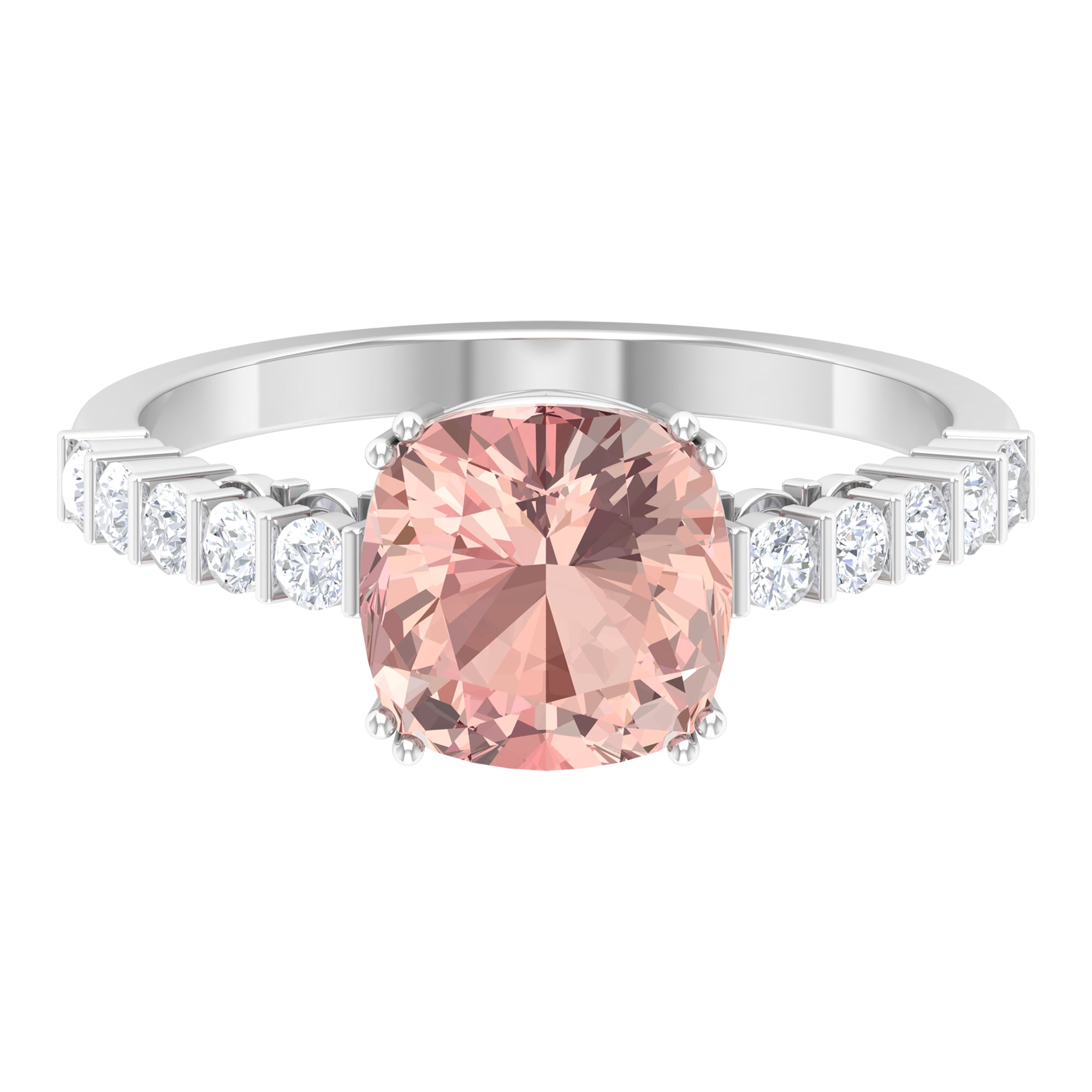 Cushion Morganite Solitaire Engagement Ring with Diamond Morganite - ( AAA ) - Quality - Rosec Jewels