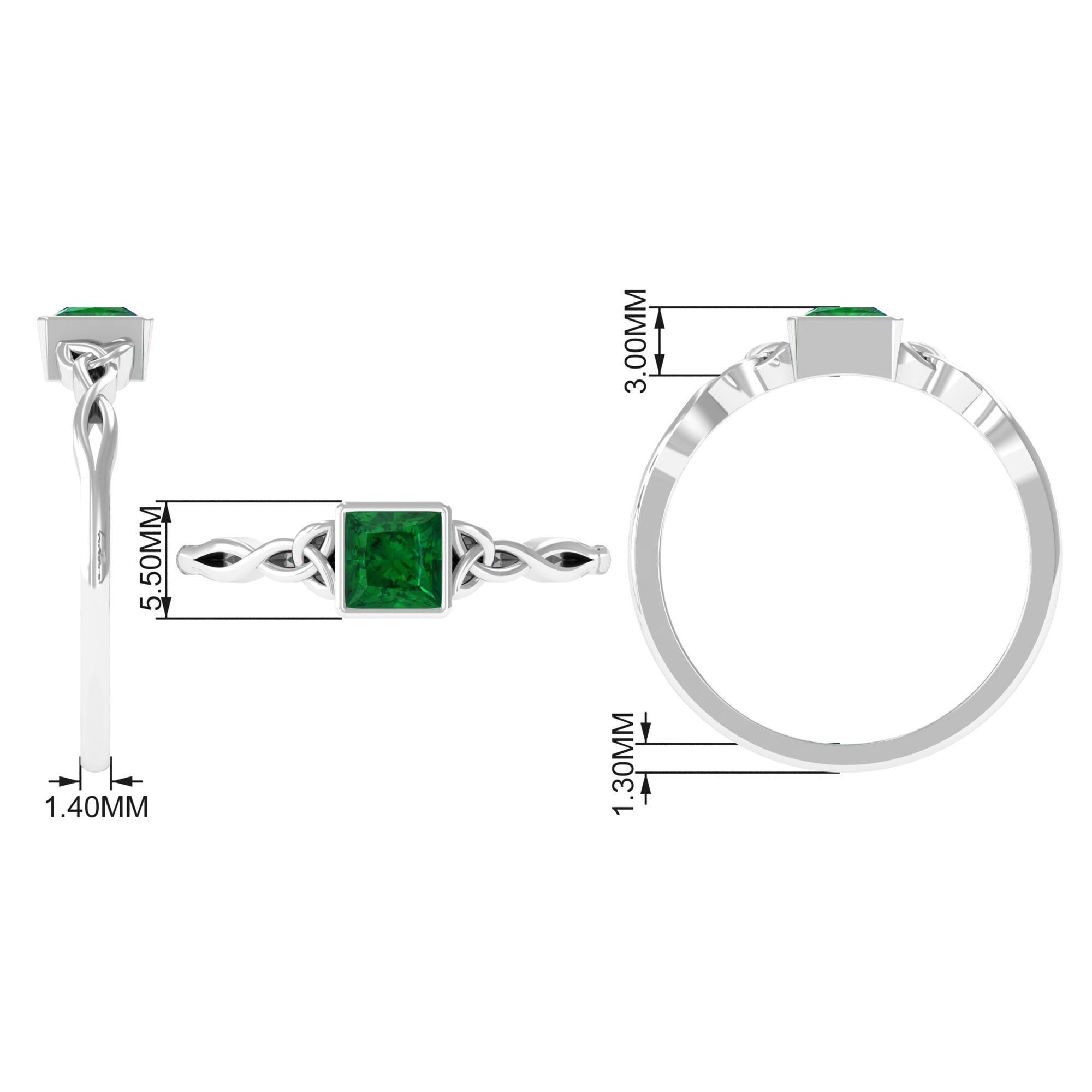 Princess Cut Lab Grown Emerald Solitaire Celtic Ring in Bezel Setting Lab Created Emerald - ( AAAA ) - Quality - Rosec Jewels