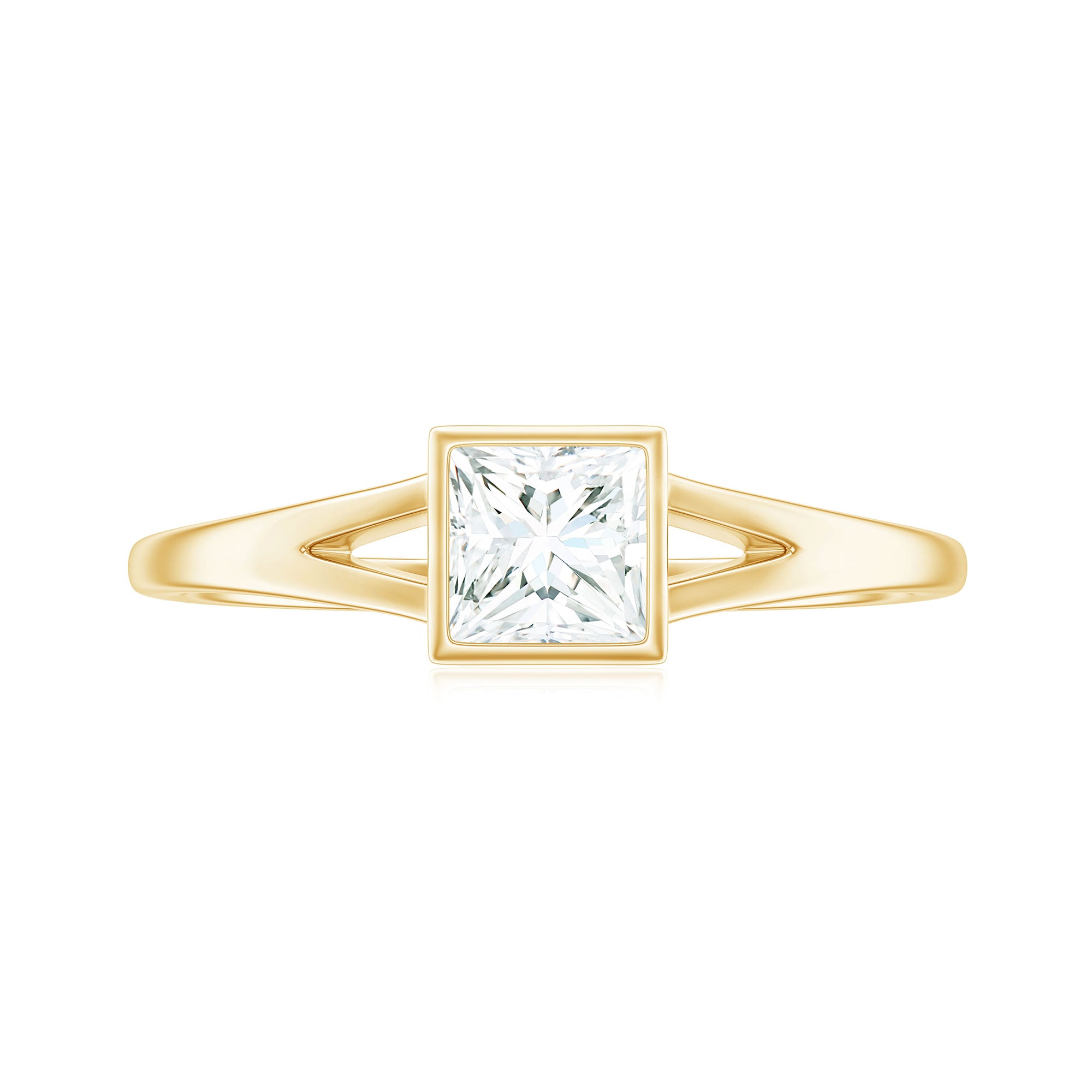 Bezel Set Princess Cut Moissanite Solitaire Promise Ring in Split Shank Moissanite - ( D-VS1 ) - Color and Clarity - Rosec Jewels