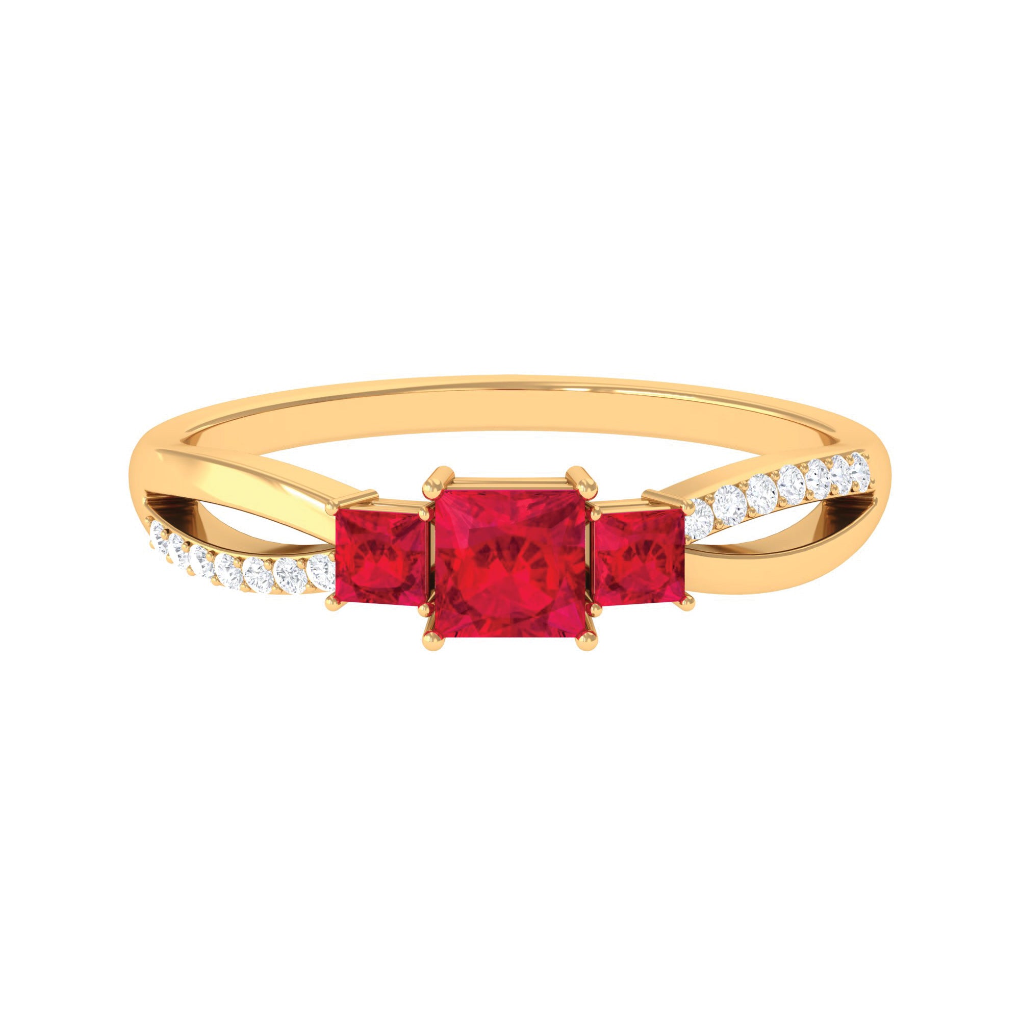 Princess Cut Lab Grown Ruby Three Stone Infinity Ring with Diamond Lab Created Ruby - ( AAAA ) - Quality - Rosec Jewels