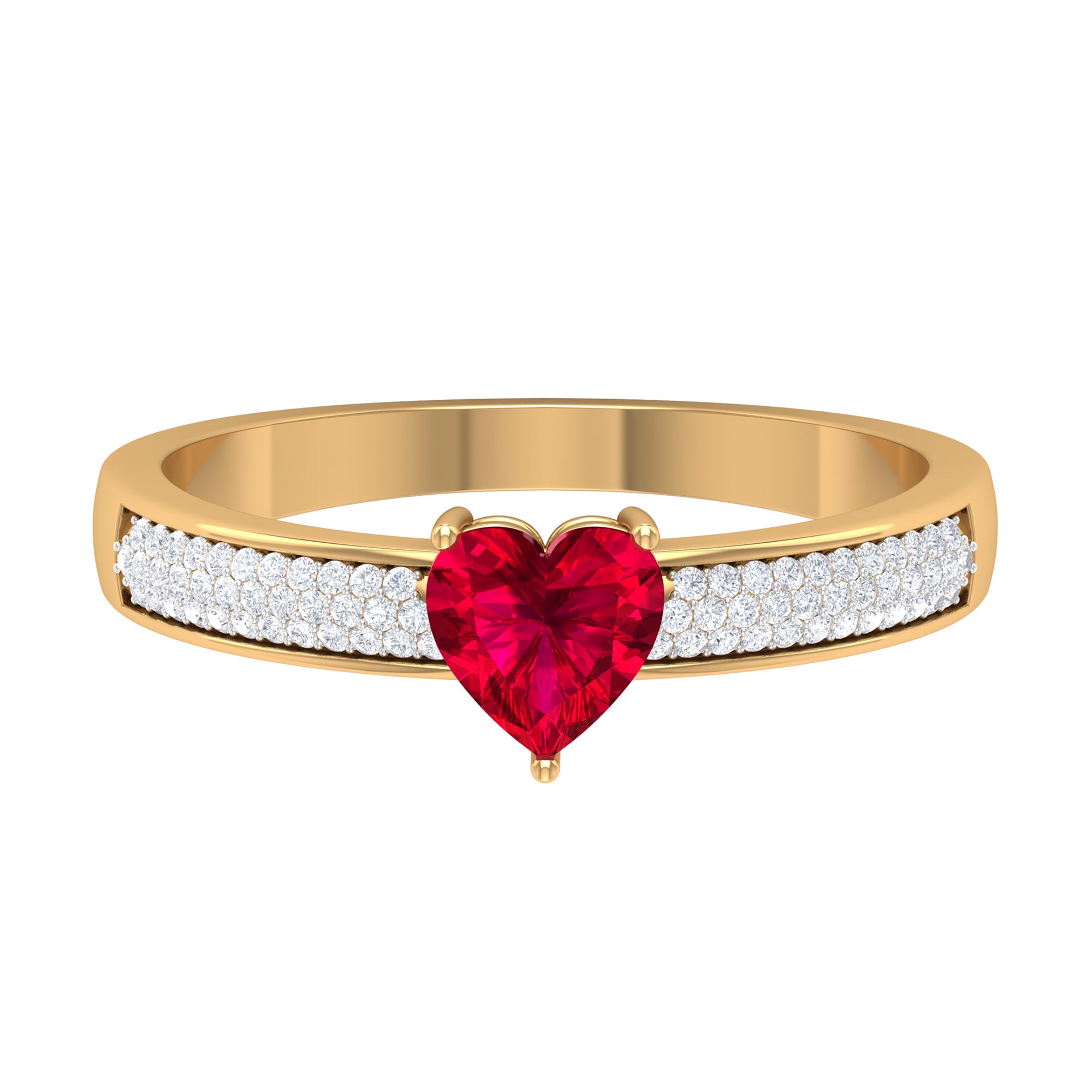 Ruby Heart Engagement Ring with Pave Diamond Ruby - ( AAA ) - Quality - Rosec Jewels