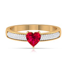 Ruby Heart Engagement Ring with Pave Diamond Ruby - ( AAA ) - Quality - Rosec Jewels