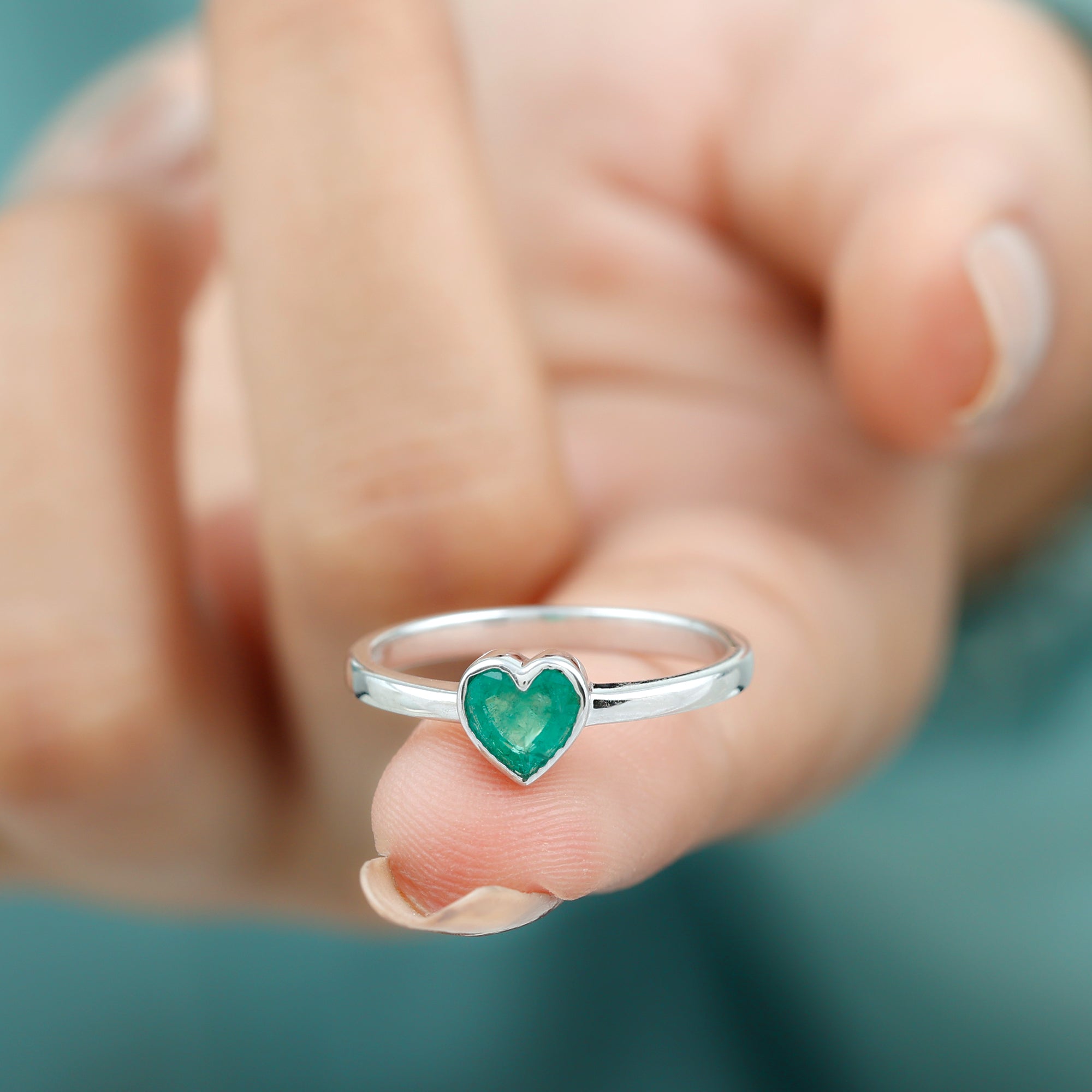 Heart Shape Emerald Solitaire Ring in Bezel Setting Emerald - ( AAA ) - Quality - Rosec Jewels