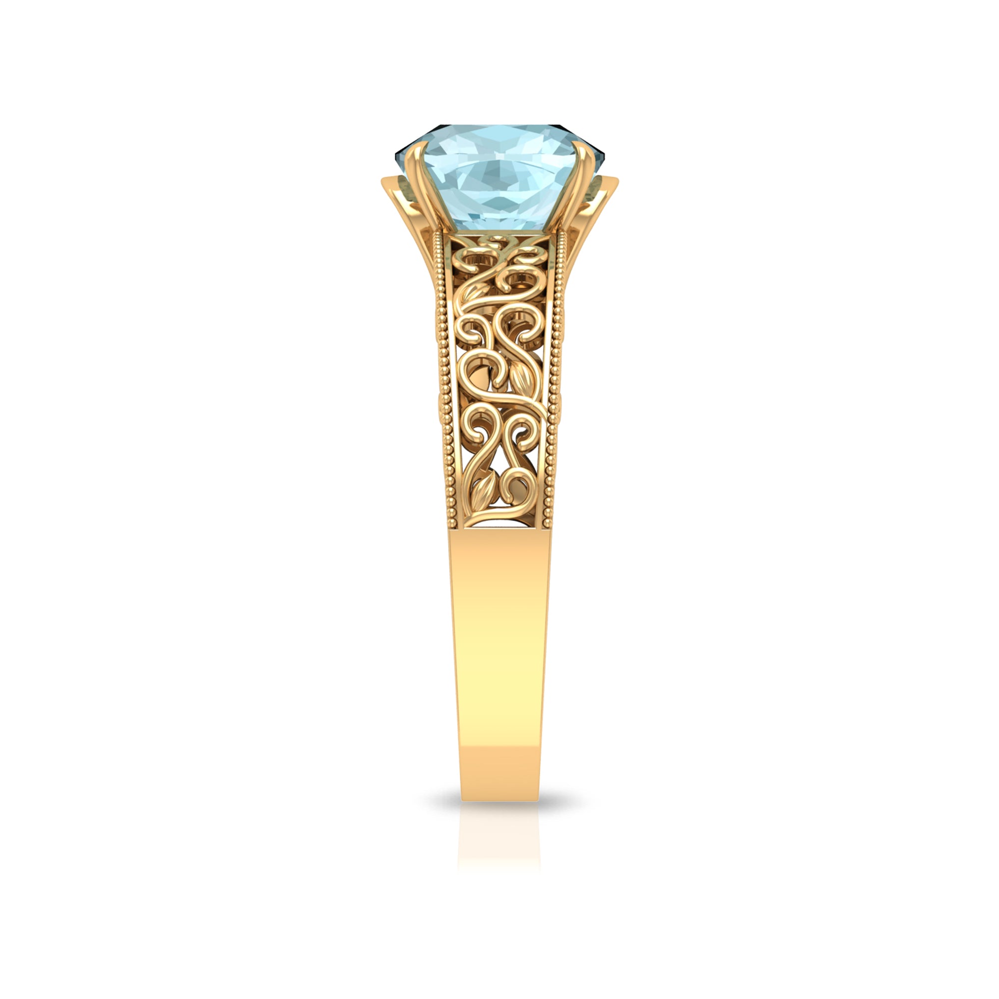 Cushion Cut Solitaire Sky Blue Topaz Filigree Ring in Claw Setting Sky Blue Topaz - ( AAA ) - Quality - Rosec Jewels