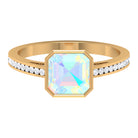 Bezel Set Asscher Ethiopian Opal Solitaire Ring with Diamond Ethiopian Opal - ( AAA ) - Quality - Rosec Jewels