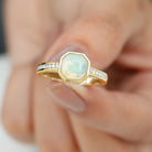 Bezel Set Asscher Ethiopian Opal Solitaire Ring with Diamond Ethiopian Opal - ( AAA ) - Quality - Rosec Jewels