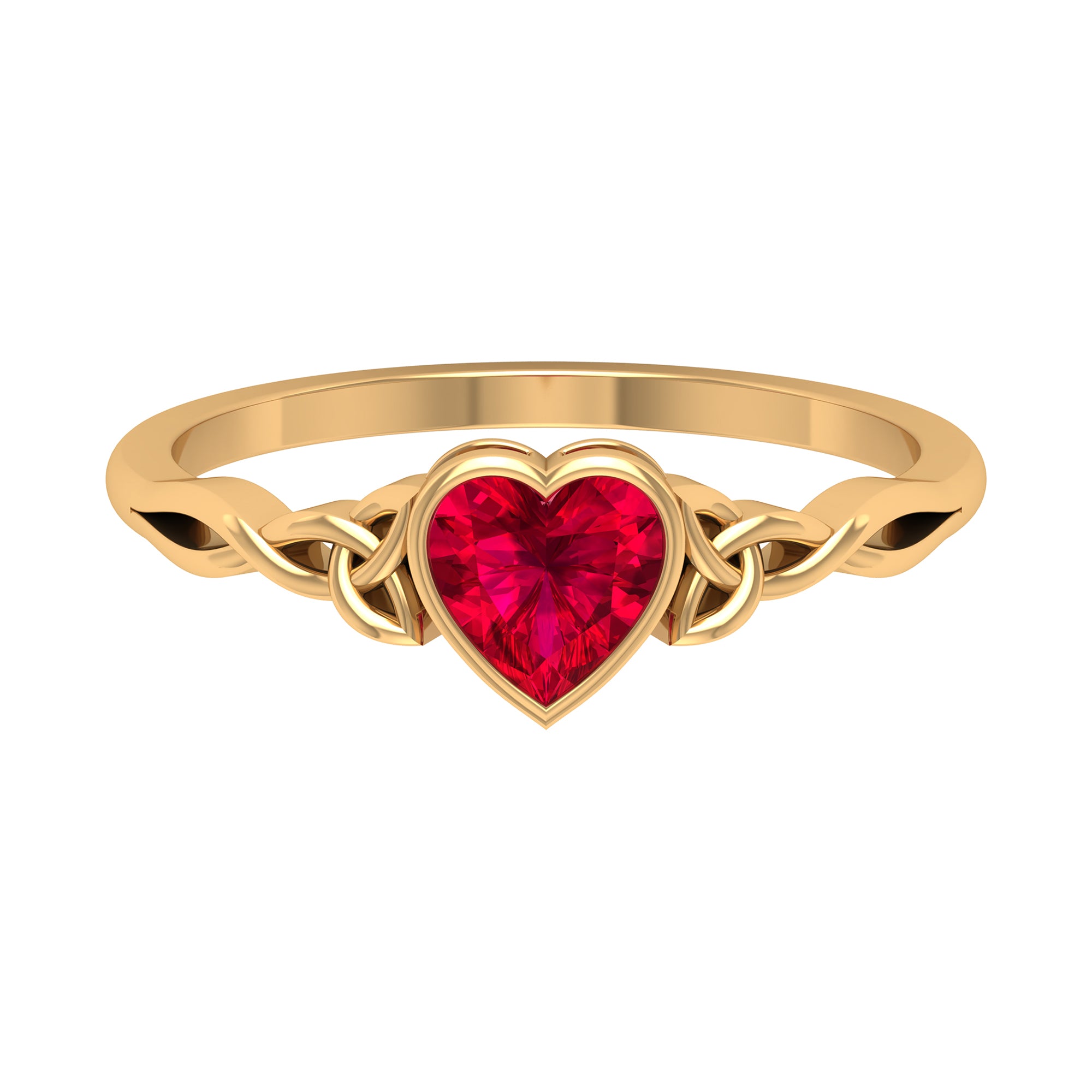 Heart Shape Ruby Solitaire Ring in Bezel Setting with Celtic Details Ruby - ( AAA ) - Quality - Rosec Jewels