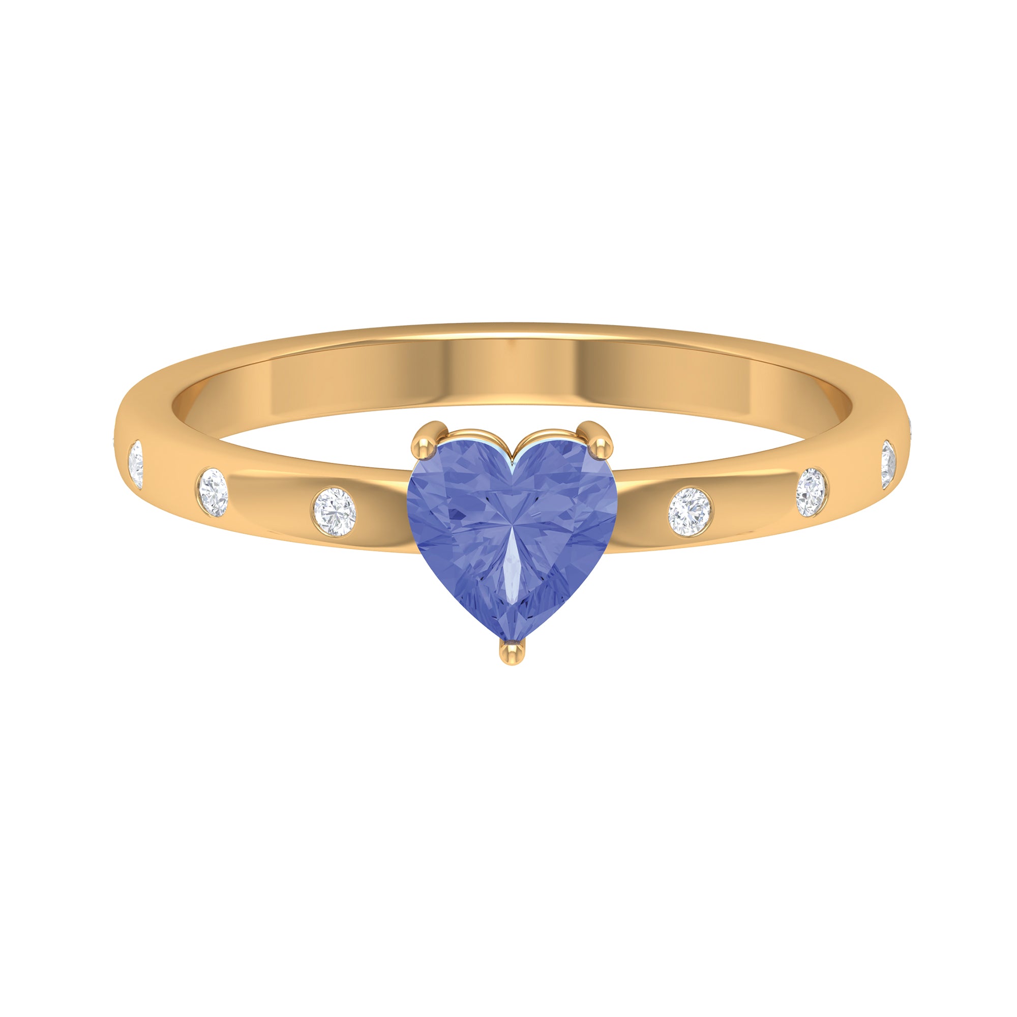 Heart Shape Tanzanite Solitaire Ring with Diamond Sleek Accent Tanzanite - ( AAA ) - Quality - Rosec Jewels