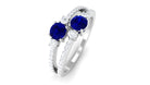 Real Blue Sapphire Two Stone Anniversary Ring with Diamond Blue Sapphire - ( AAA ) - Quality - Rosec Jewels