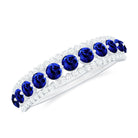 Minimal Created Blue Sapphire and Diamond Anniversary Band Ring Lab Created Blue Sapphire - ( AAAA ) - Quality - Rosec Jewels