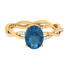 Oval Cut Solitaire London Blue Topaz Braided Engagement Ring with Diamond London Blue Topaz - ( AAA ) - Quality - Rosec Jewels