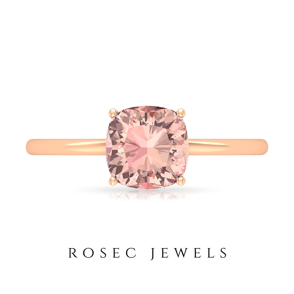 7 MM Cushion Cut 4 Prong Set Morganite Solitaire Ring Morganite - ( AAA ) - Quality - Rosec Jewels