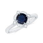 1 CT Vintage Blue Sapphire and Diamond Engagement Ring Blue Sapphire - ( AAA ) - Quality - Rosec Jewels