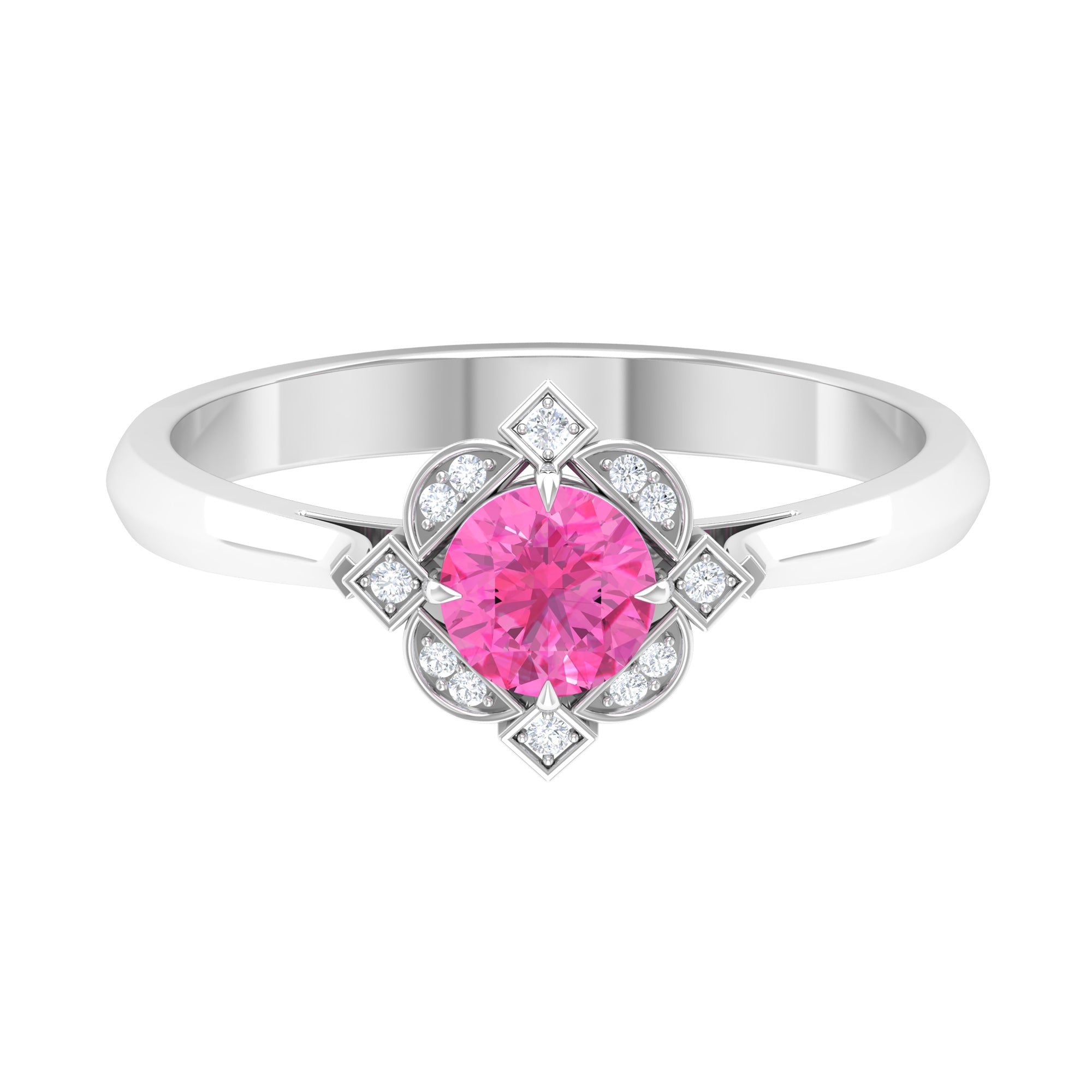 3/4 CT Vintage Style Pink Sapphire and Diamond Engagement Ring Pink Sapphire - ( AAA ) - Quality - Rosec Jewels