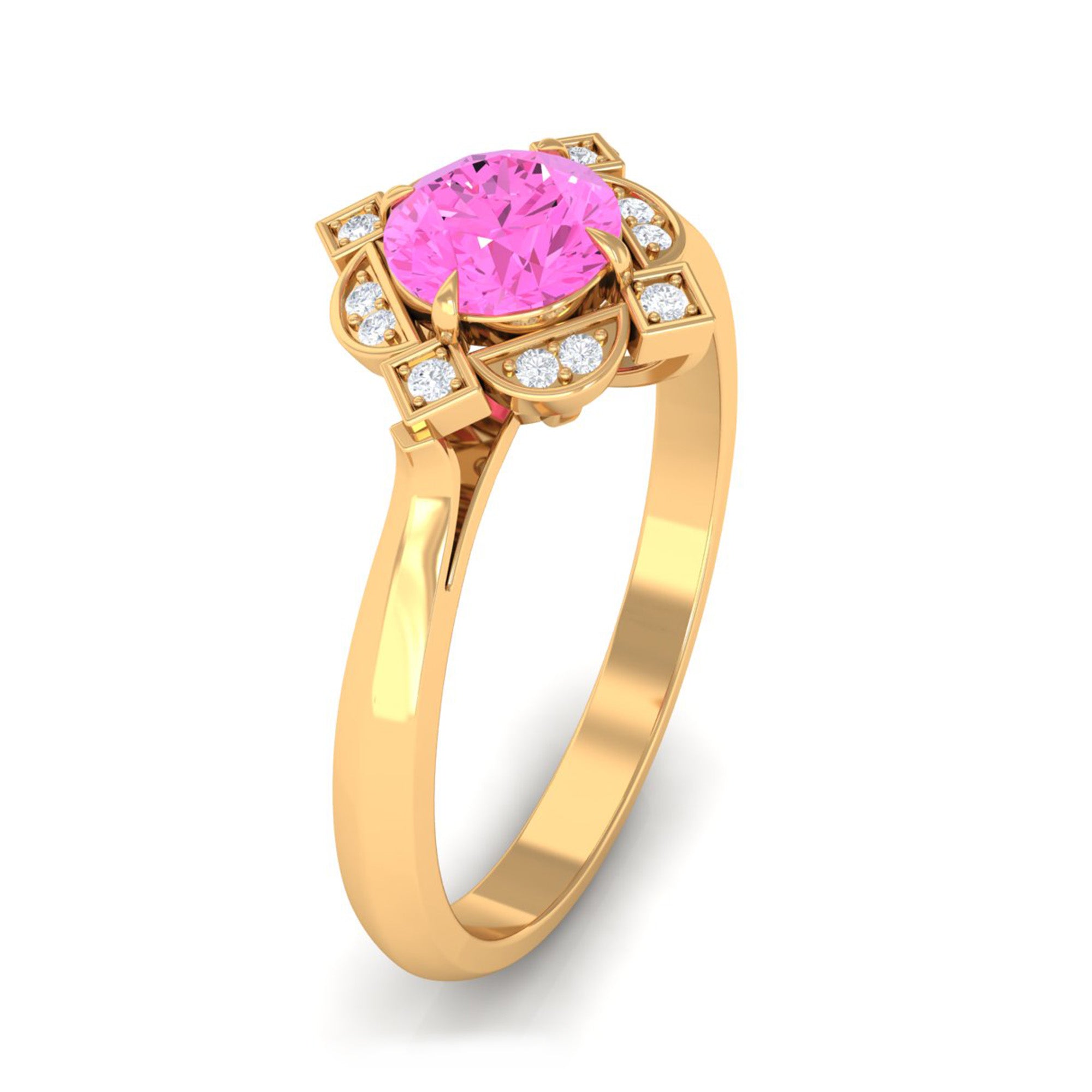 3/4 CT Vintage Style Pink Sapphire and Diamond Engagement Ring Pink Sapphire - ( AAA ) - Quality - Rosec Jewels