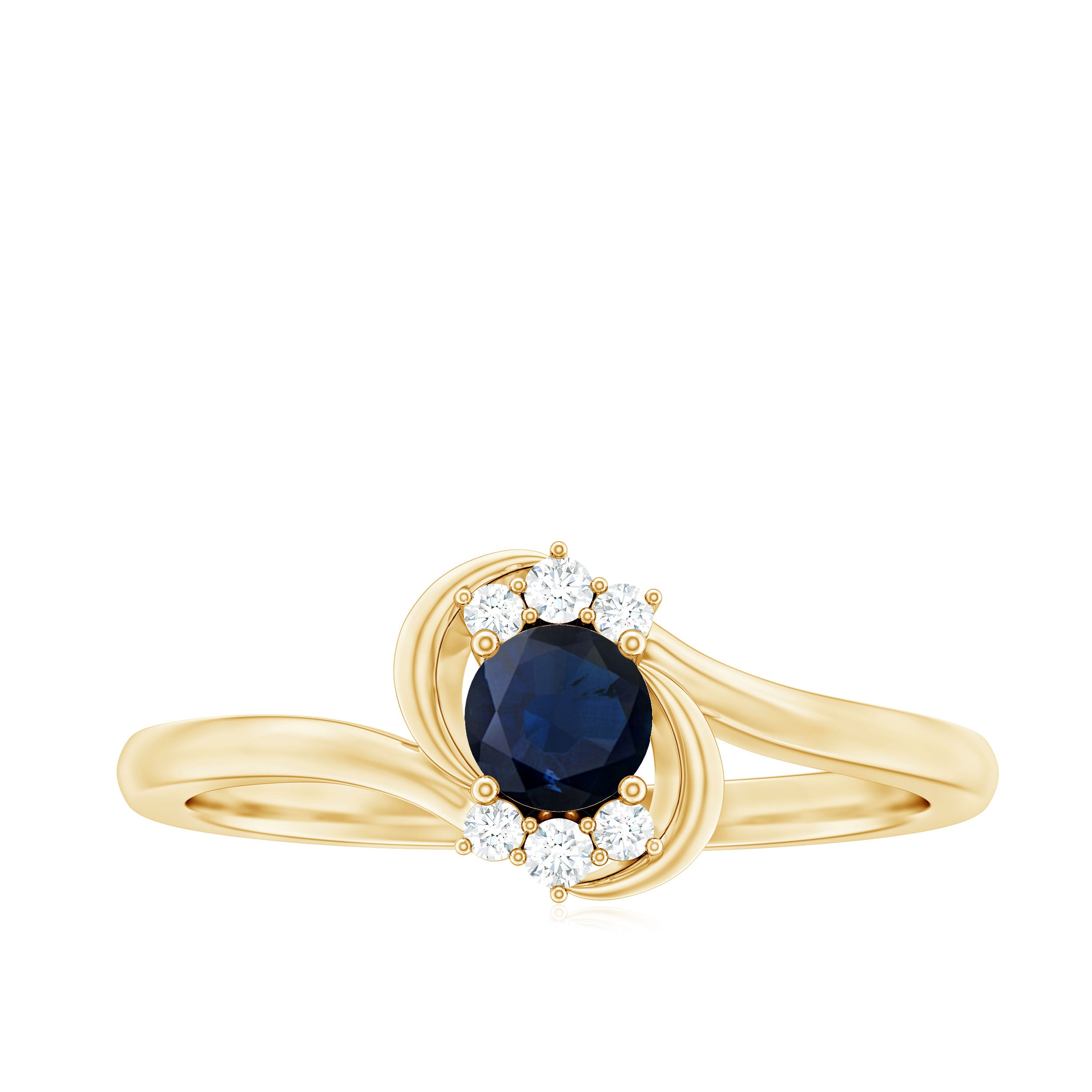 Blue Sapphire and Diamond Bypass Promise Ring Blue Sapphire - ( AAA ) - Quality - Rosec Jewels