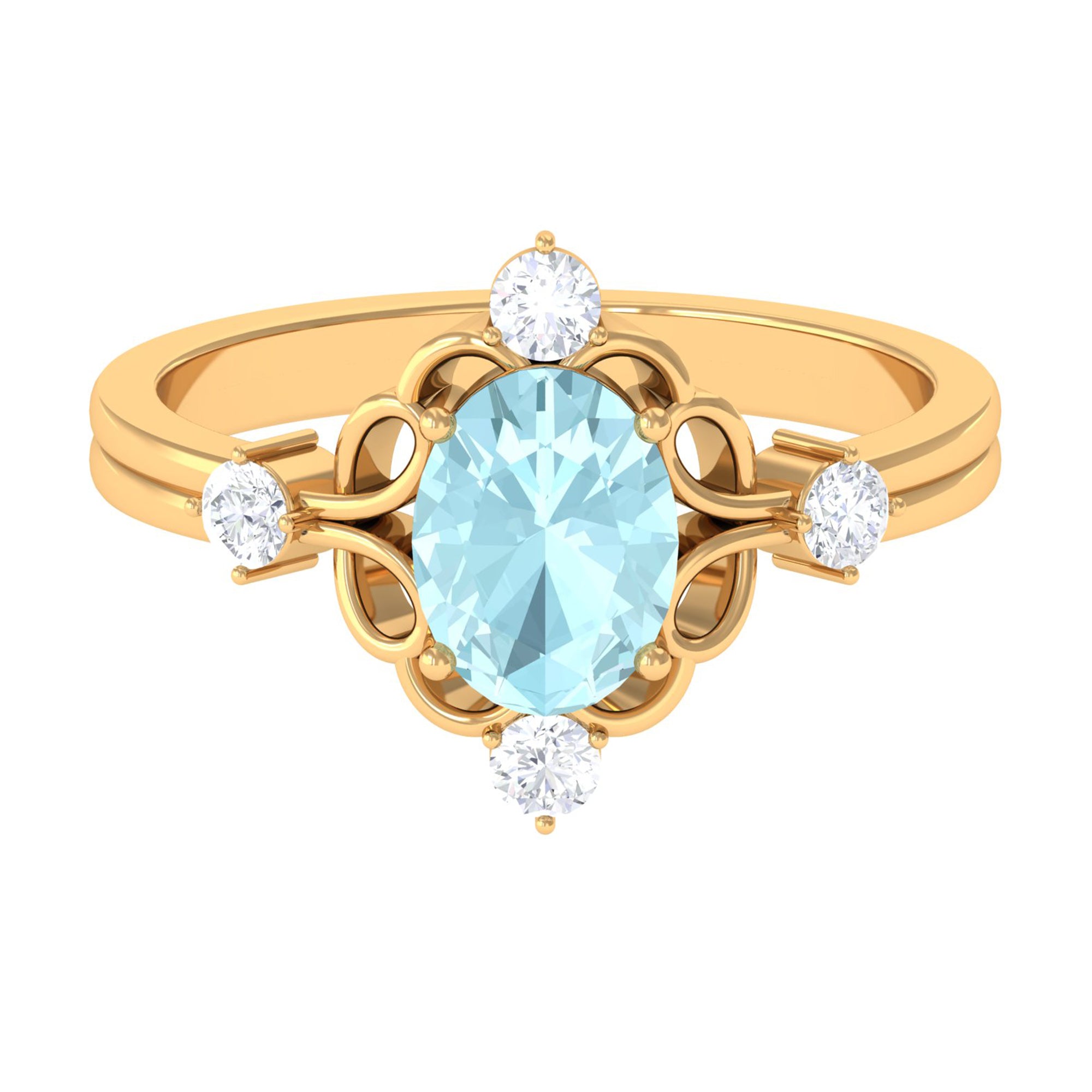 Oval Sky Blue Topaz Cocktail Ring with Diamond Sky Blue Topaz - ( AAA ) - Quality - Rosec Jewels