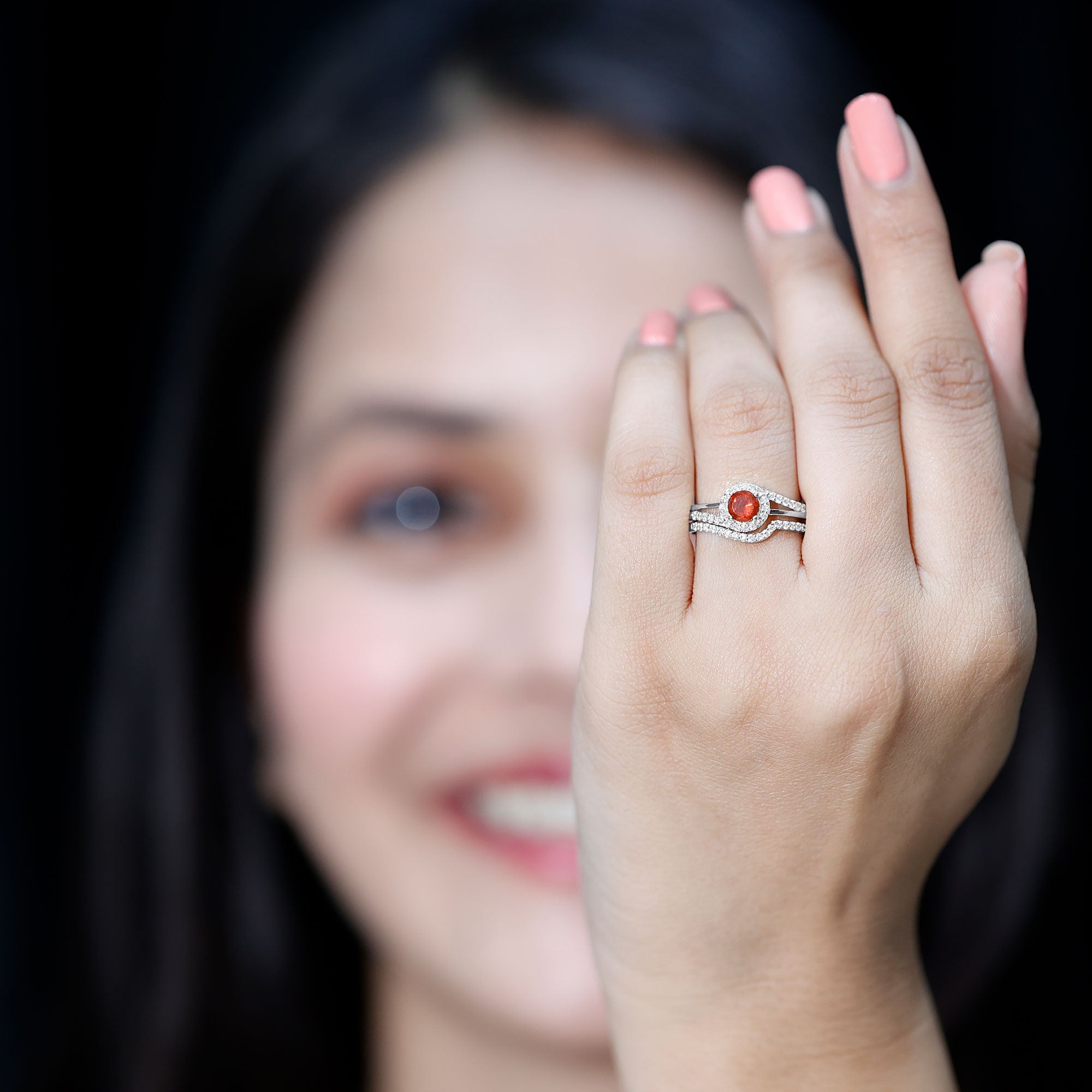 0.75 CT Minimal Fire Opal Engagement Ring with Diamond Enhancer Rosec Jewels