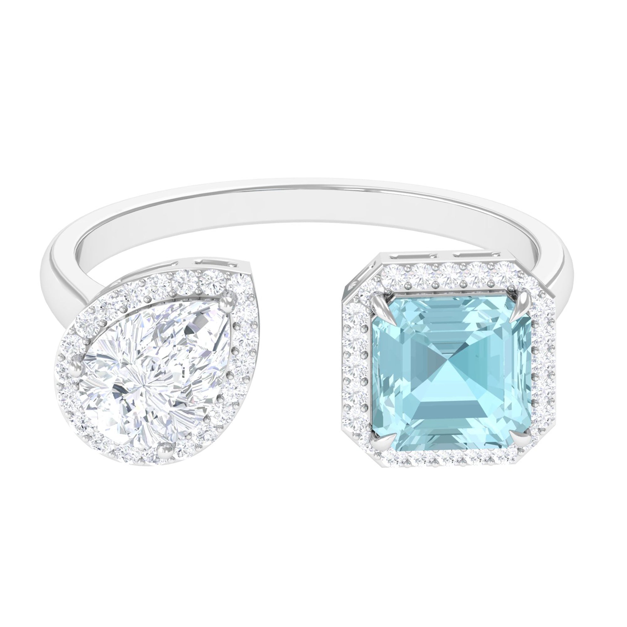 Real Sky Blue Topaz Cuff Ring With Moissanite Sky Blue Topaz - ( AAA ) - Quality - Rosec Jewels