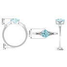 Cushion Cut Aquamarine Solitaire Ring with Diamond in Split Shank Aquamarine - ( AAA ) - Quality - Rosec Jewels