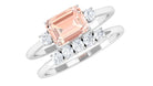 Emerald Cut Morganite Contemporary Wedding Ring Set with Diamond Morganite - ( AAA ) - Quality - Rosec Jewels