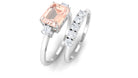 Emerald Cut Morganite Contemporary Wedding Ring Set with Diamond Morganite - ( AAA ) - Quality - Rosec Jewels