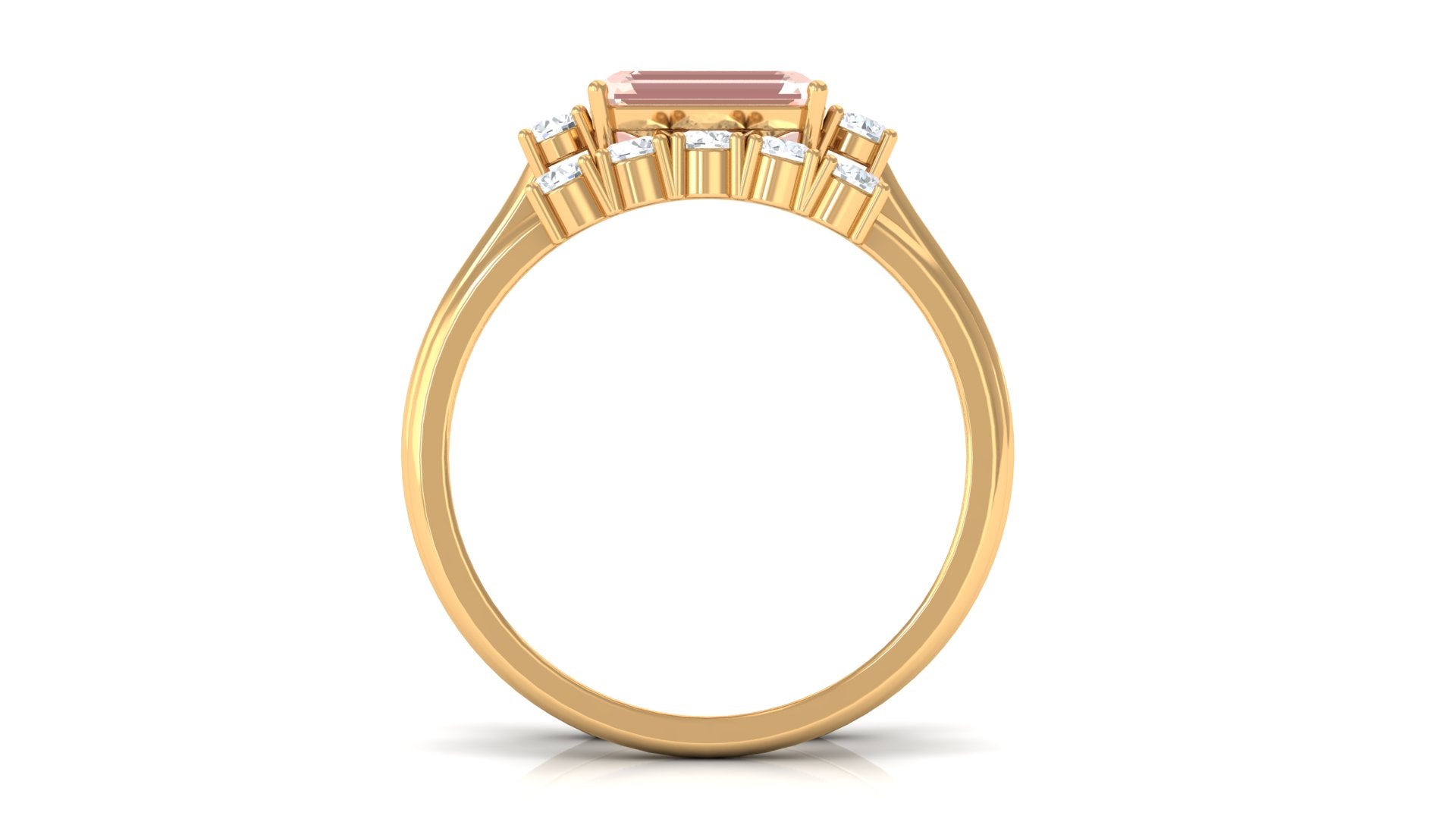 Emerald Cut Morganite Contemporary Wedding Ring Set with Diamond Morganite - ( AAA ) - Quality - Rosec Jewels