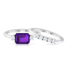 Octagon Cut Amethyst Contemporary Wedding Ring Set with Diamond Amethyst - ( AAA ) - Quality - Rosec Jewels