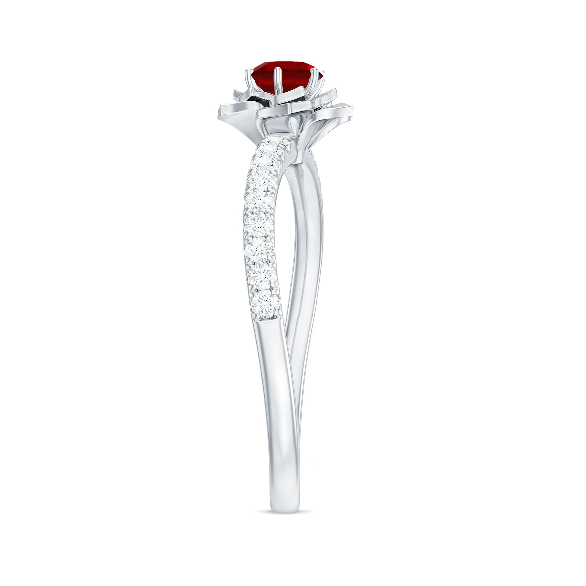 3/4 CT Created Ruby and Diamond Flower Engagement Ring Lab Created Ruby - ( AAAA ) - Quality - Rosec Jewels