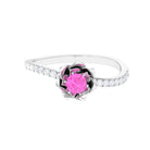 Pink Sapphire Flower Engagement Ring with Diamond Pink Sapphire - ( AAA ) - Quality - Rosec Jewels