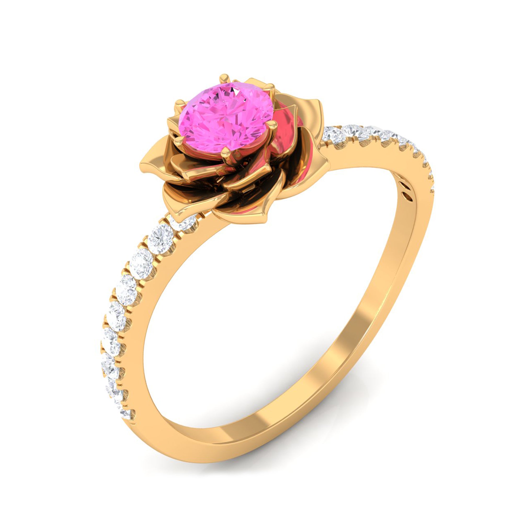 Pink Sapphire Flower Engagement Ring with Diamond Pink Sapphire - ( AAA ) - Quality - Rosec Jewels