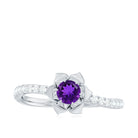 Floral Inspired Amethyst Rose Engagement Ring with Diamond Amethyst - ( AAA ) - Quality - Rosec Jewels